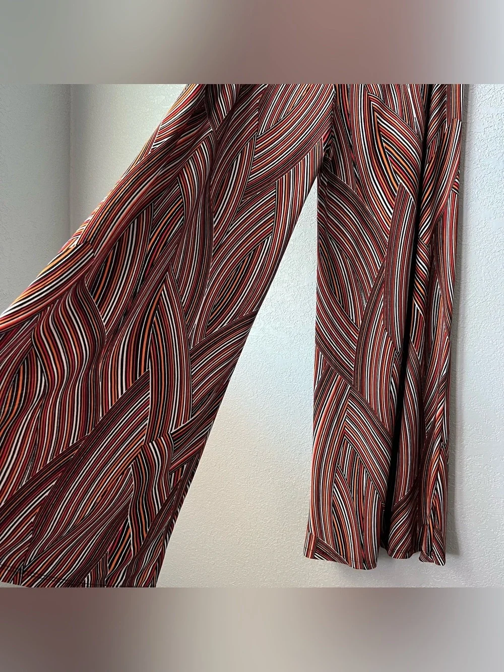 Vintage Palazzo Pants Wide Leg Geometric Stripe Stretch Retro Boho XL